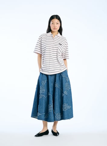 Oversized Striped Short Sleeve Polo ROTATE Purple